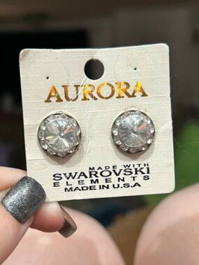 Aurora Swarovski Elements Crystal Stud Earrings Silver Tone Made in USA